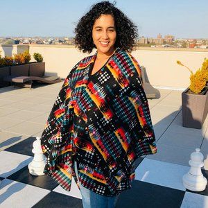 ZooFleece Black Southwestern Aztec Tribal Indian American Women’s Poncho Cape